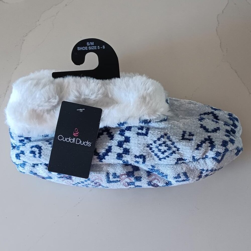 Cuddl Duds Slippers Blue White Size 5-8 NEW